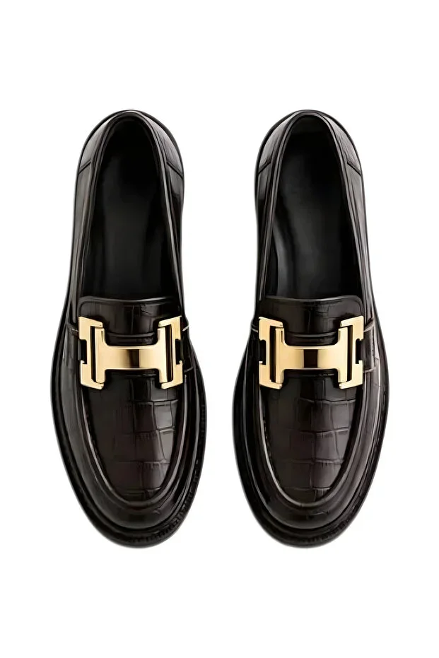 Women's Coffee Leather Buckle Loafer Casual Moccasin Office Shoes