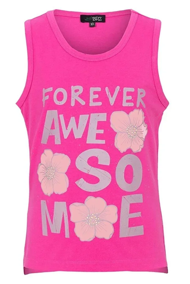 Printed Slit Girls' Sleeveless T-shirt