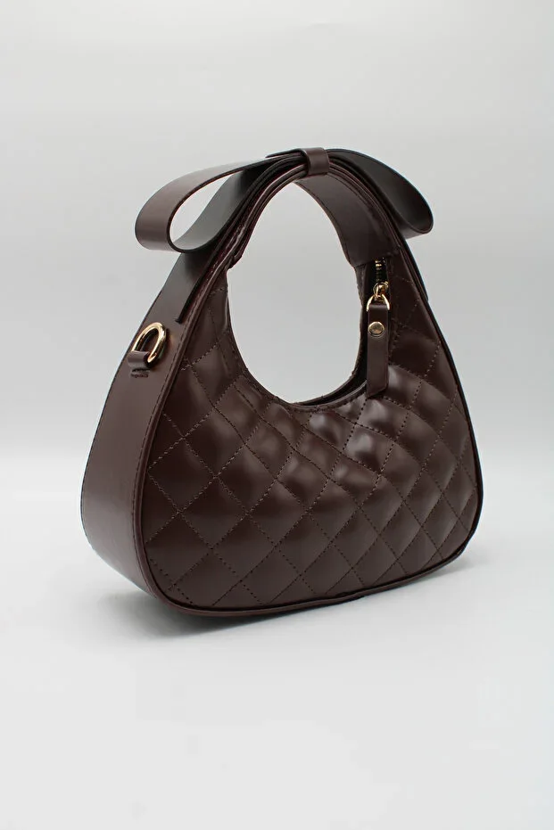 Women's Quilted Bow Design Detail Crossbody Handbag and Shoulder Bag