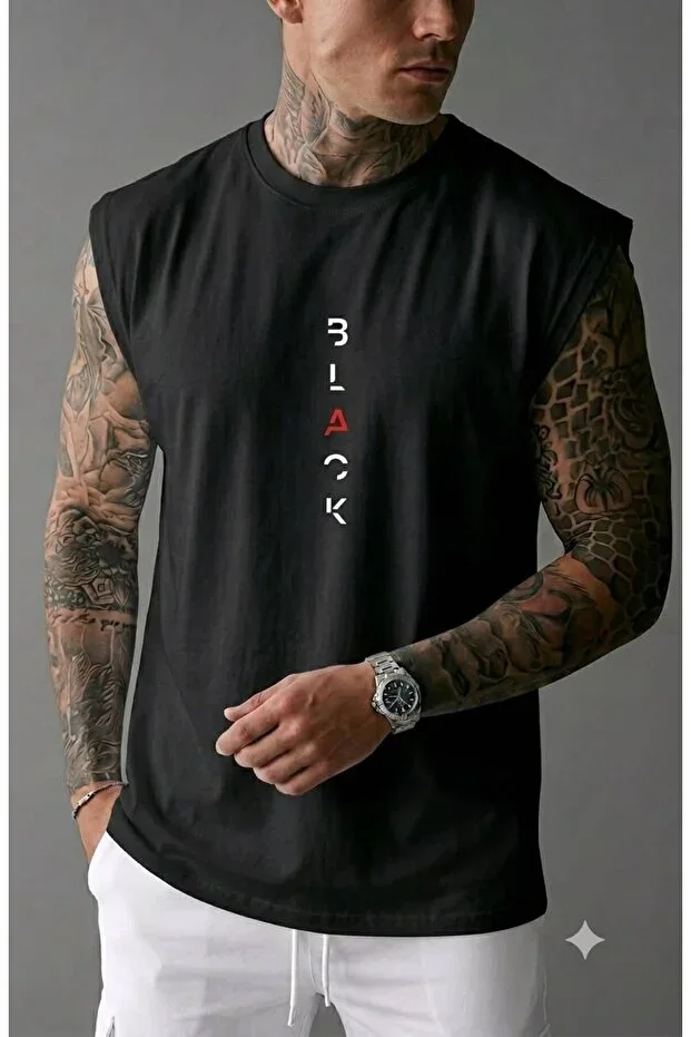 BLACK Printed Men's (Sleeveless) Sleeveless Athletic T-shirt