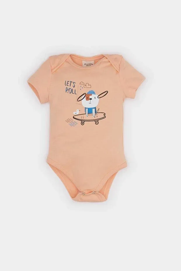 100% Cotton Crew Neck Printed Ribbed Short Sleeve Snap Button Bodysuit Baby Boy Newborn E8230A525SM