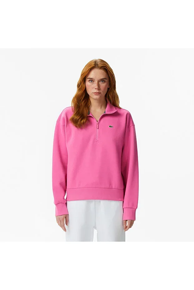 Women's Relaxed Fit Half-Zip Dark Pink Sweatshirt