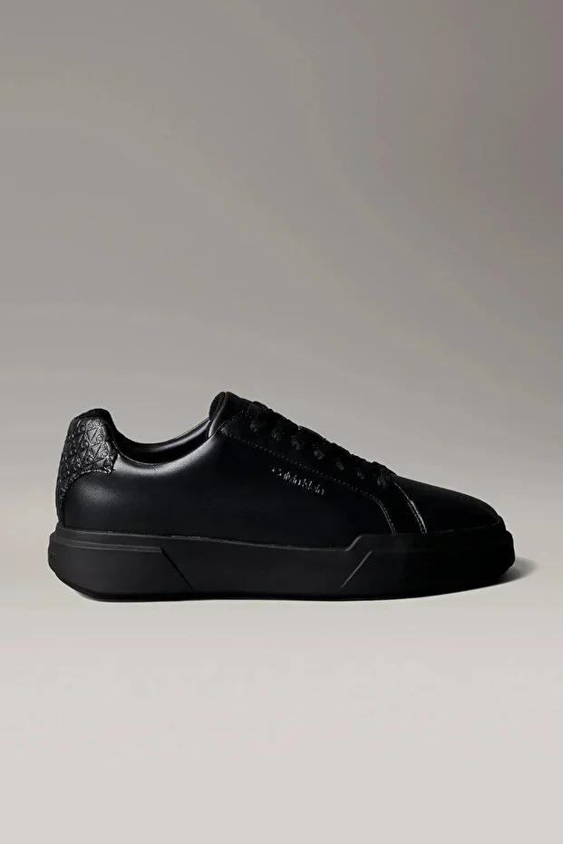 Men's Leather Comfortable Sole Round Toe Calvin Logo Detail Black Sneaker HM0HM02070-0GJ