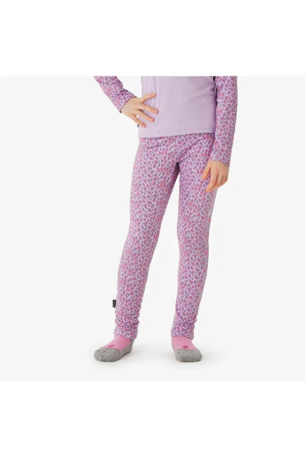 Wedze Kids' Thermal Ski Tights - Pink/Leopard Print - BL 500