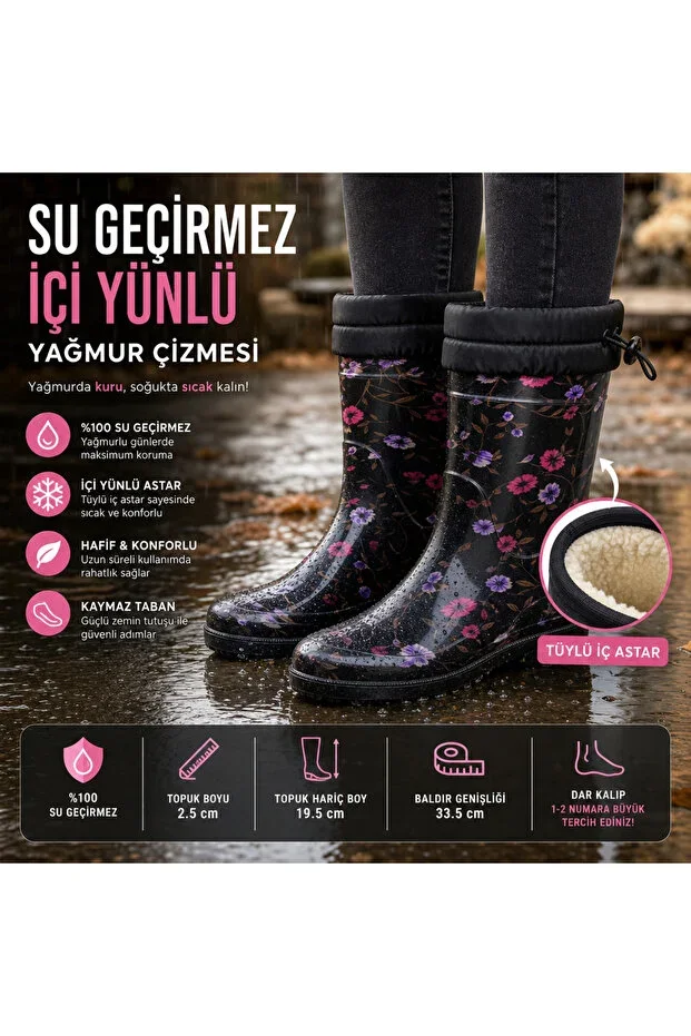 ÇİĞDEM KUNDURA INSIDE FLEECY FLOWERED ELASTIC BOOT
