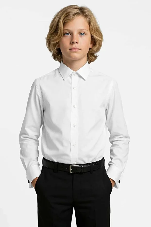 Boys White Classic Collar Cufflink Shirt
