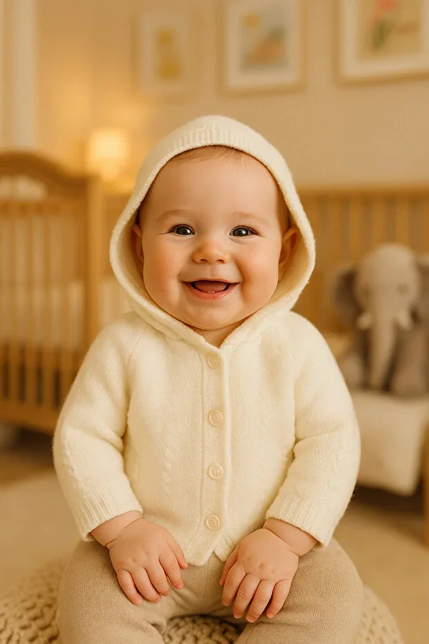 Newborn Hooded Double Layer Knit Girl - Boy Baby Cardigan