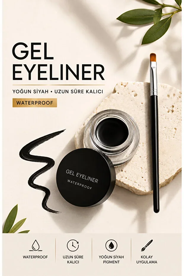MAQYA KOZMETİK Black Gel Eyeliner Waterproof Long-Lasting Intense High Pigment Matte Gel Eyeliner + Applicator Brush 3.5g