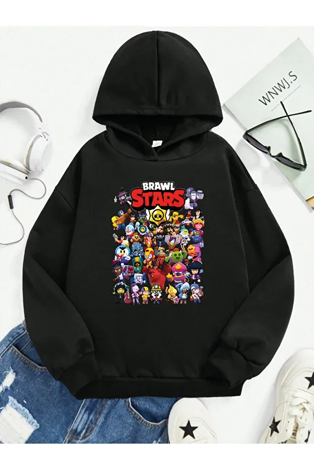 Brawl Stars Printed %100 Cotton Kangaroo Pocket Hoodie Children's Sweatshirt