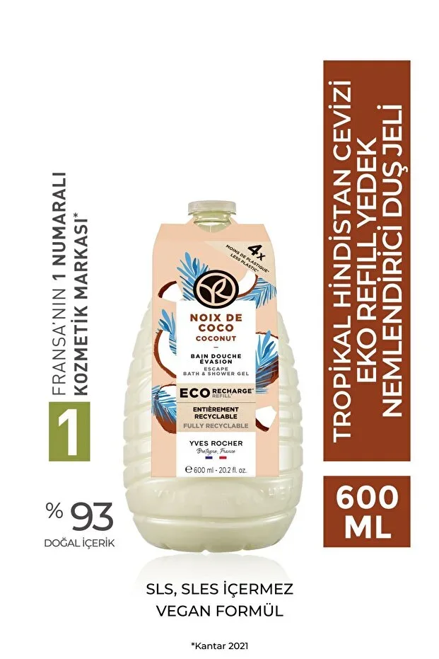 Eco Refill Shower Gel - Moisturizing Tropical Coconut - SLS, SLES Free, Vegan - 600ml