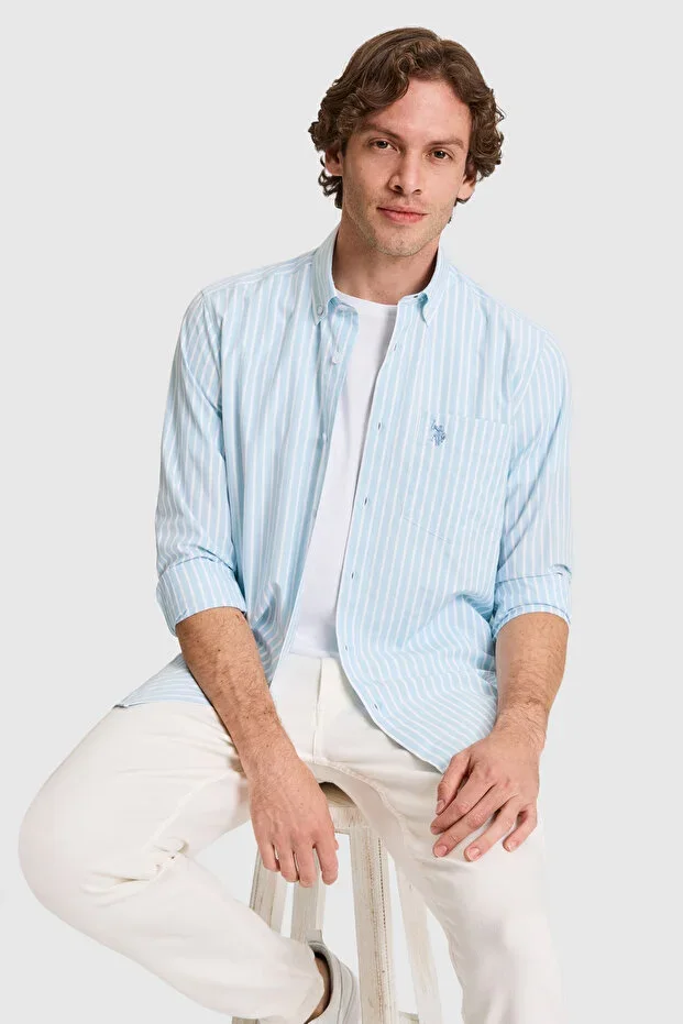 Men's Striped Blue Long Sleeve Shirt 50324781-VR036