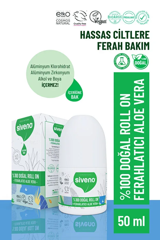 100% Natural Roll-on Aloe Vera Deodorant Anti-Odor Herbal Stain-Free Vegan 50 ml