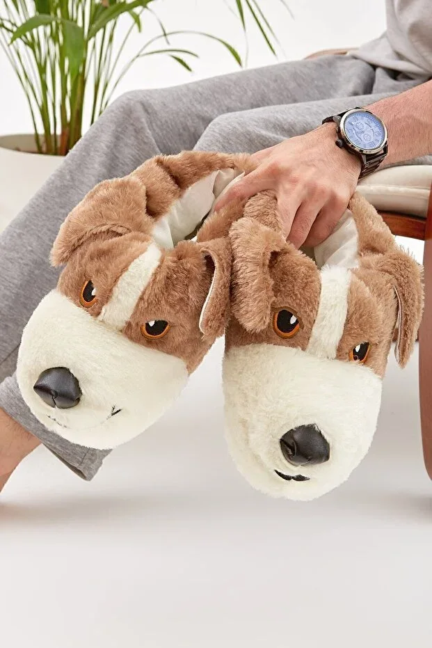 Mdes Taba Animal Pattern Silent Sole Slippers Cute Dog Figurine Plush House Shoes