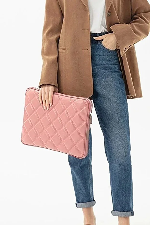 Troy Women's Quilted 13.3'' Laptop Bag and Tablet Case / Document Handbag - Powder