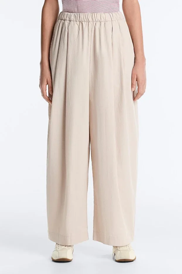 Oysho 100% Cotton, Pleated, Slim Leg Trousers