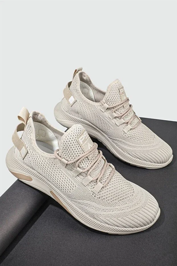 Orthopedic Sole Ultra Comfortable Slip-on Unisex Beige Knit Sport Shoes