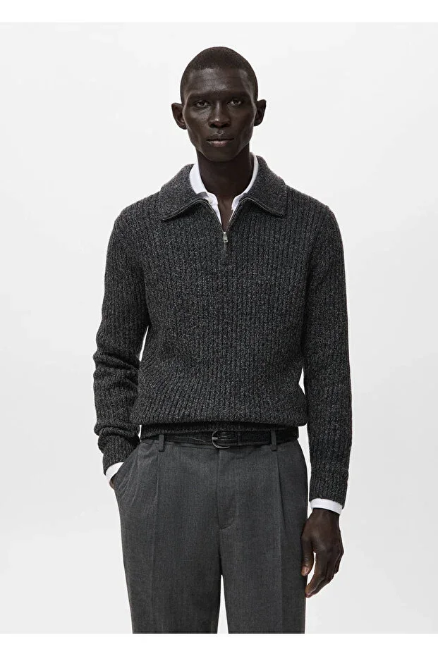Wool blend zip-up sweater