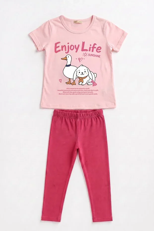 Girls' Enjoy Life Print Short Sleeve T-shirt and Leggings Set