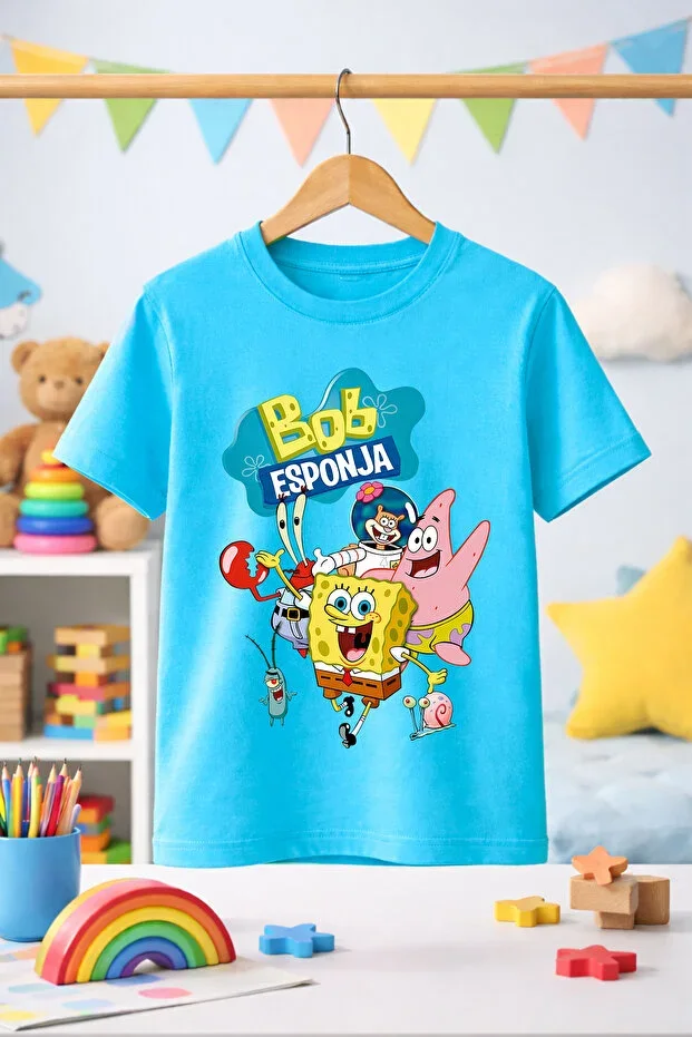 Sponge Bob Pattern Printed Kids Girl Boy Unisex T-shirt