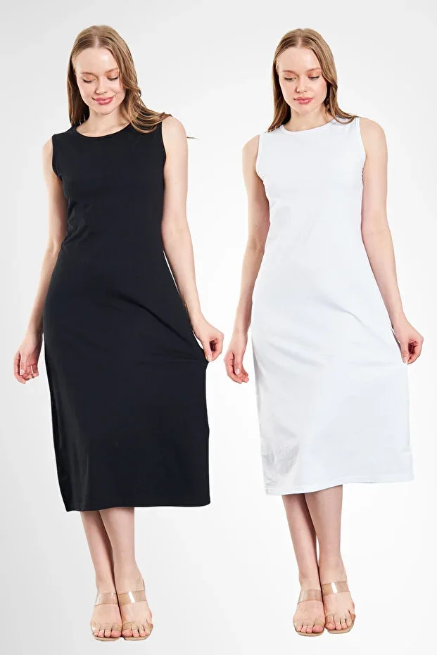 Long Sleeveless Dress Lining Inner Slip Petticoat Camisole 2-Piece Set