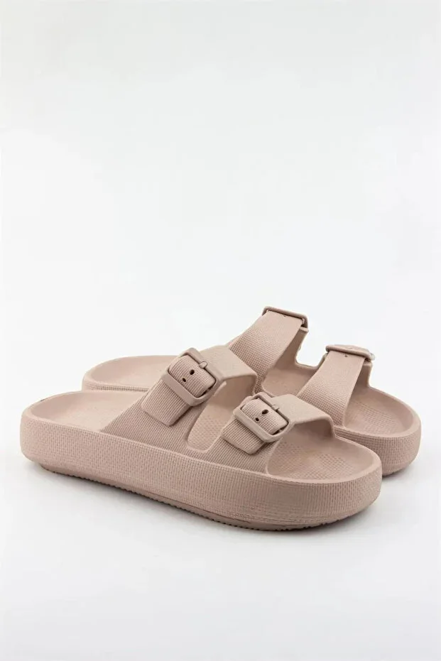 Akınal Bella Women's Summer Slippers with Double Buckle E282.Z