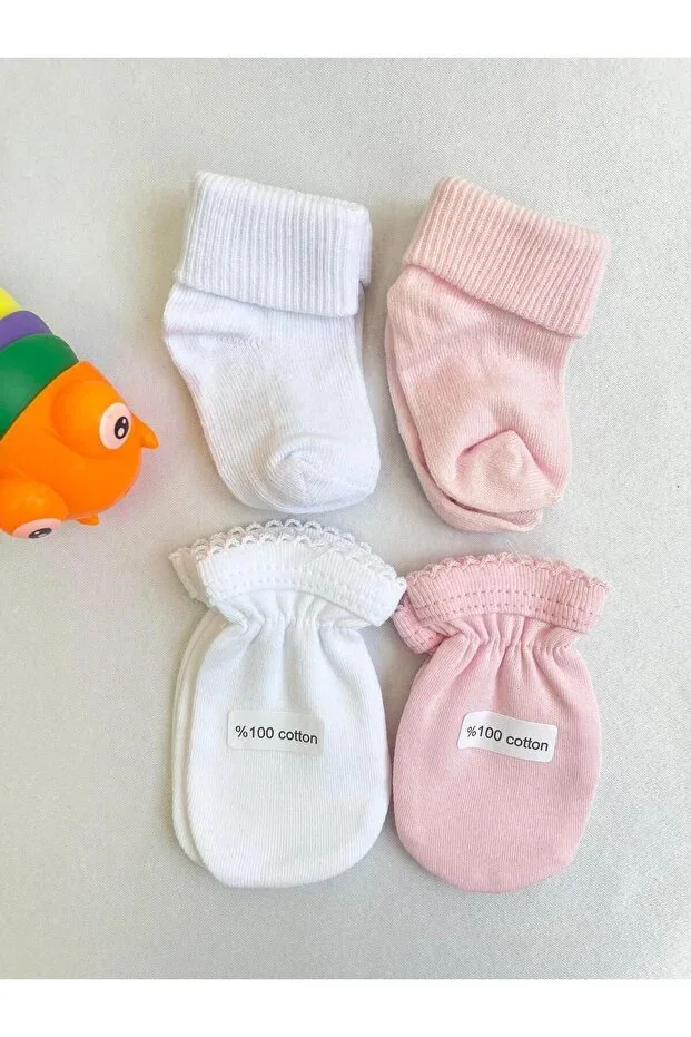 Newborn Baby Socks And Gloves 2 Pairs Socks 2 Pairs Gloves 100% Cotton