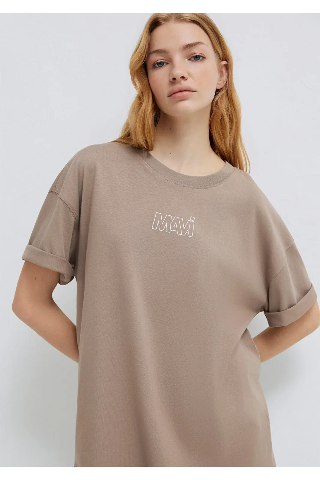 Mavi Logo Print Beige T-Shirt Oversize / Wide Cut 1611592-70364