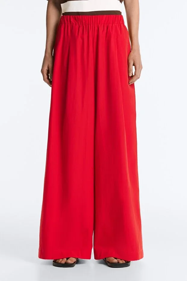 Oysho 100% Cotton Poplin Wide Leg Trousers