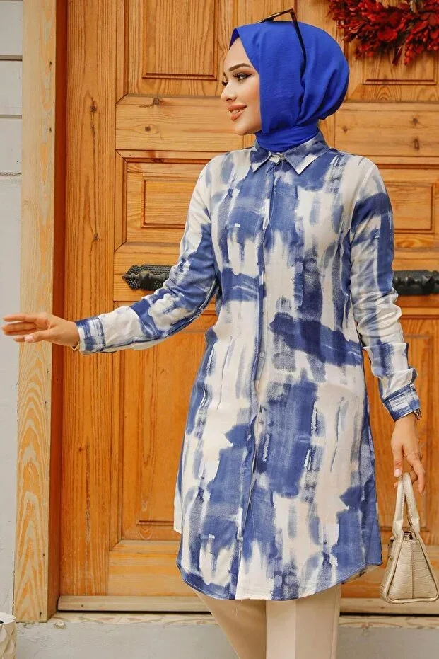 Neva Style Patterned Navy Modest Tunic 11690L