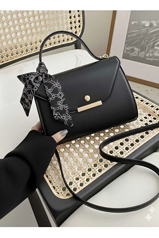 Black Faux Leather Scarf Detailed Shoulder & Handbag
