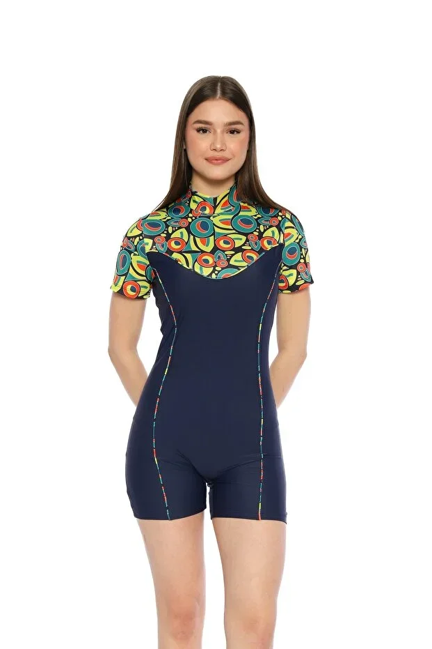Women's Swimsuit Surfer Zippered Short Sleeve Shorty Swimsuit Pool Sea Swimsuit