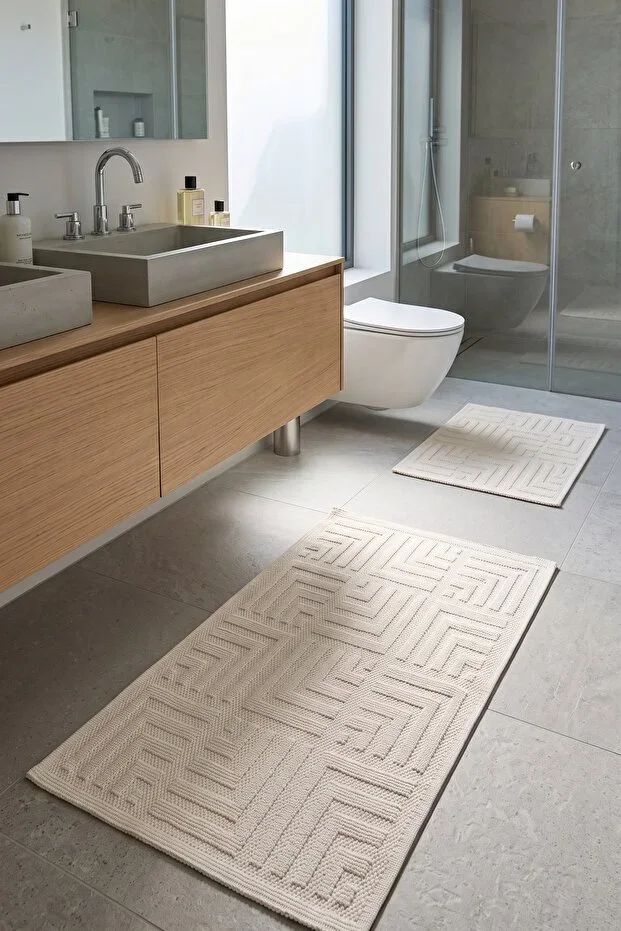 Pamukova Water Absorbing Soft 2-Piece Bath Mat Set Washable Modern Sink Front Foot Mat