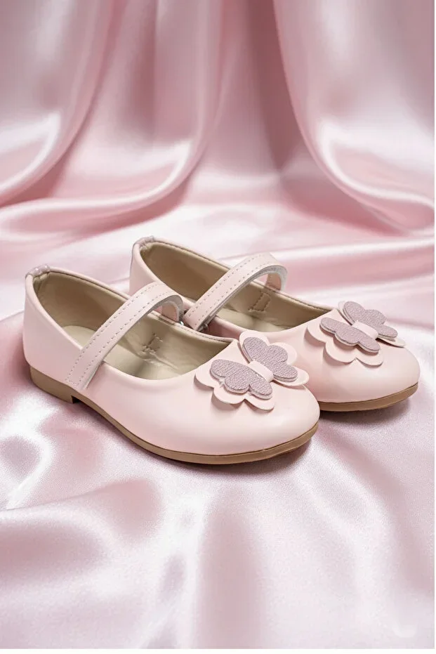 Powder Butterfly Buckle Girls' Ballet Flats