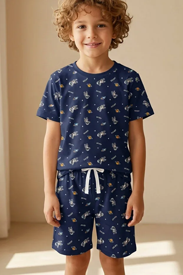 Space Patterned Kids Pajama Set with Shorts