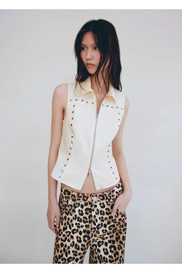 MANGO Studded Zip Blouse