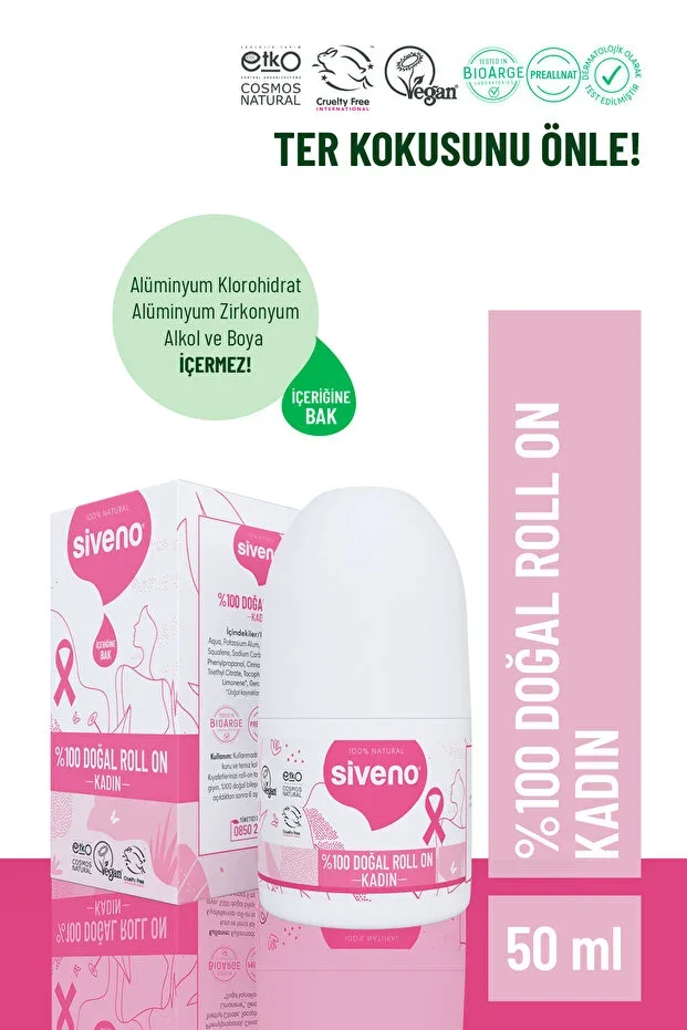 100% Natural Roll On Women's Deodorant Anti-Odor Herbal Stain-Free Vegan 50 ml