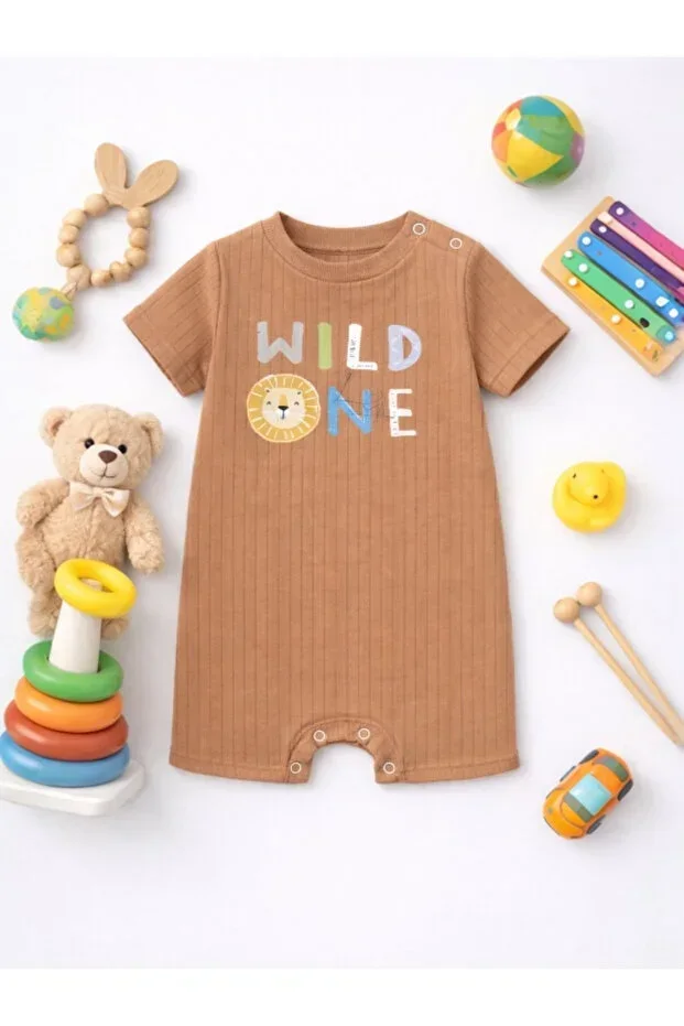 %100 Cotton Ribbed Printed Snap Button Baby Boy Romper - Summer Soft Interlock Fabric