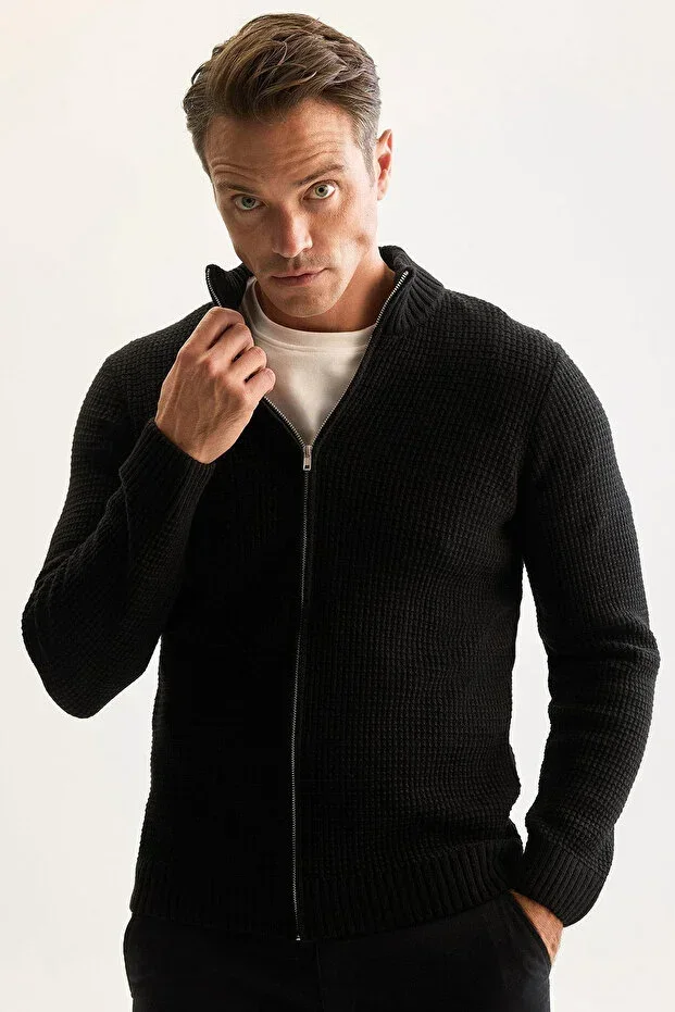 Regular Fit Half Turtleneck Cardigan