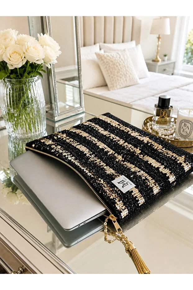 BLACK BEADED TASSEL WALLET-LAPTOP BAG