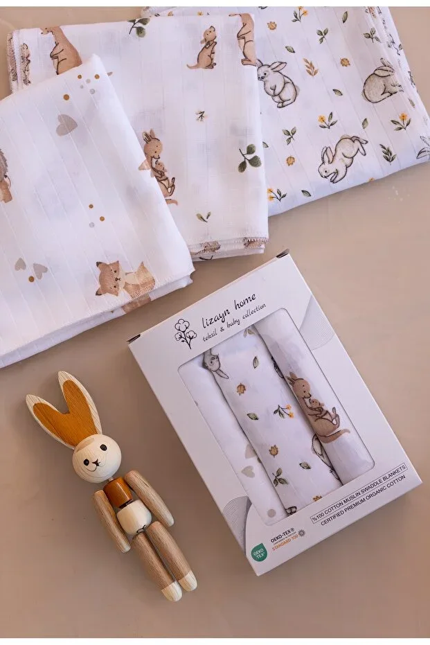 Multi-Purpose Muslin Cover & Blanket 3-Piece Set 100% Cotton Oeko-tex Certified 80x80 Cm
