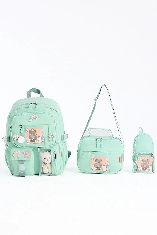 Kawaii Korean Style 3-Piece Set Children's Primary School Bag with Pencil Case and Lunch Bag Backpack