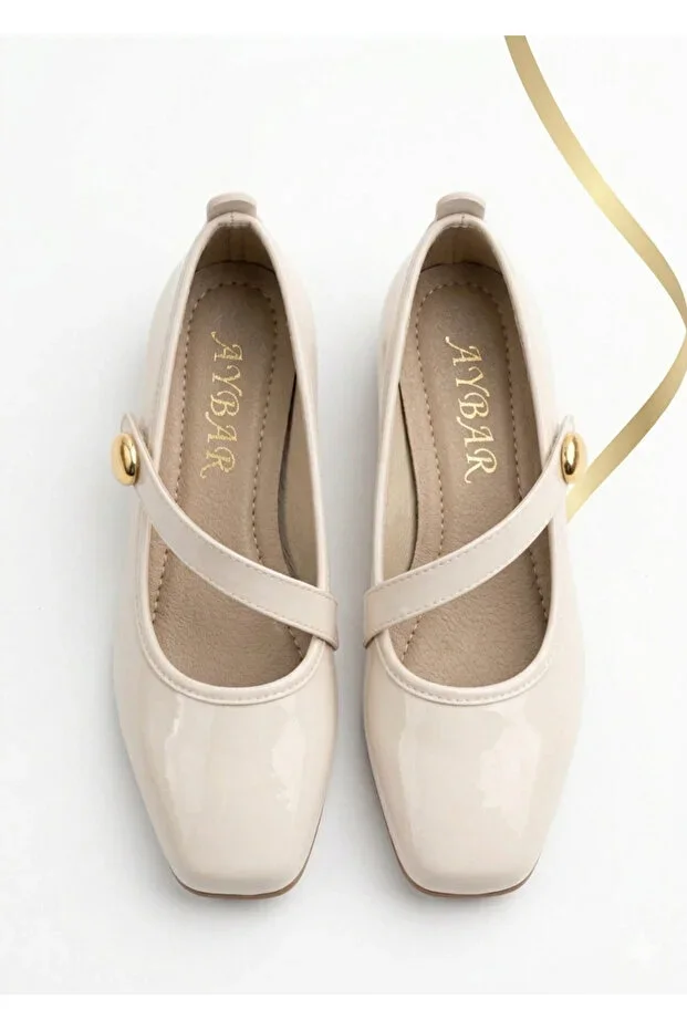 Cream Patent Stylish Buckled Mary Jane Orthopedic Sole Daily Flat Office Flat