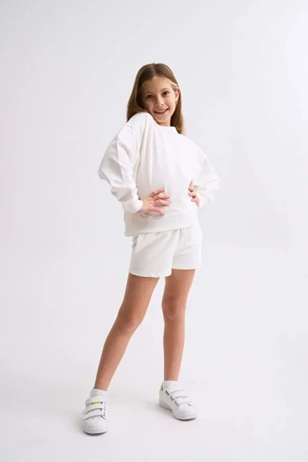 Organic Long Sleeve Girls Sweatshirt - Ecru