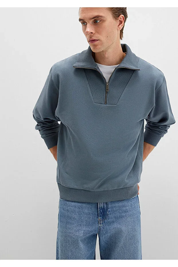 Half-Zip Polo Neck Green Sweatshirt 0S10368-80889