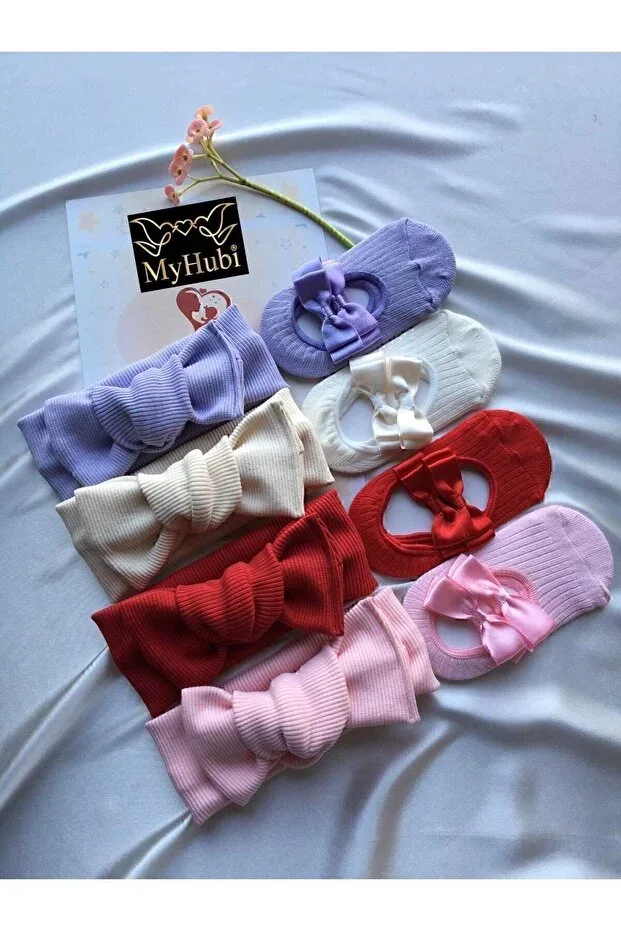 8-Piece Set Handmade Baby Girl Bow Bandana & Baby Socks