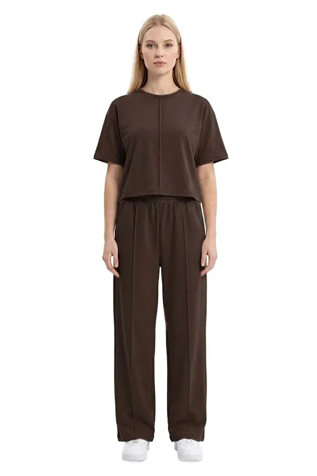 Premium - Sway Collection | Brown Modal Rib Stitch Detail Women's Tracksuit
