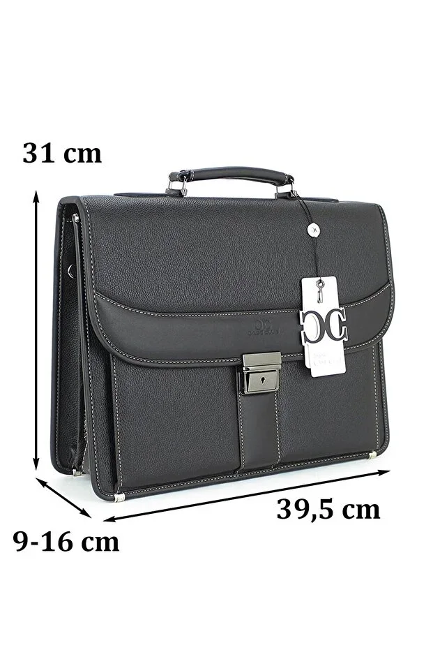 Document Type Men's Handbag Shoulder Bag with Lock Mechanism 15.6 Inch Laptop Compartment