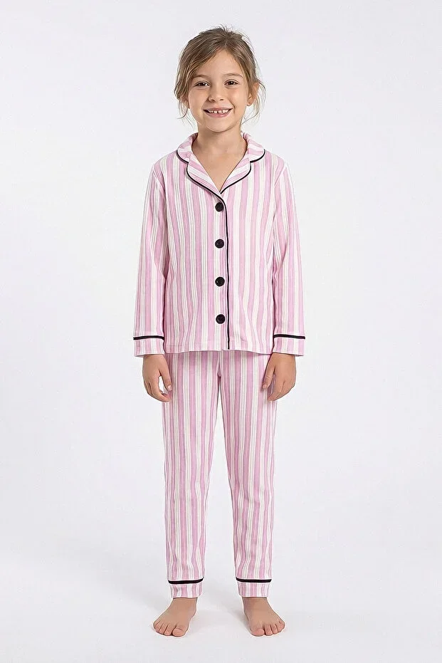 Striped Buttoned Children's Pajama Set - 26K 4021