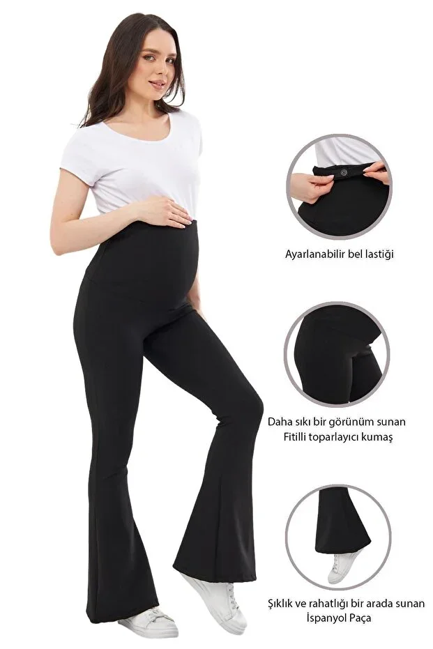 Myra8230 Tummy Control Ribbed Seasonal Bell Bottoms Adjustable Waist Maternity Tights