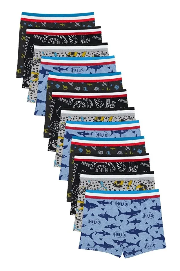 12-Pack Boys Boxer Colorful Patterned Set - Soft Cotton Fabric